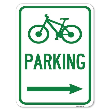 Bicycle Symbol Parking Right Arrow Heavy-Gauge Aluminum Rust Proof Parking Sign